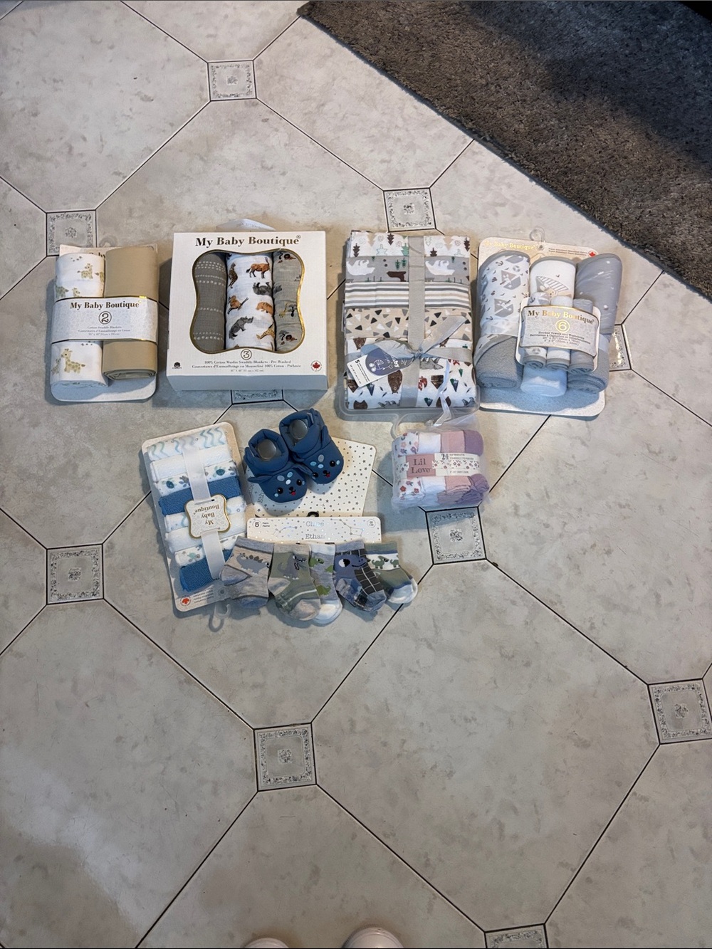 Blue & Neutral Baby Socks and Accessories Set